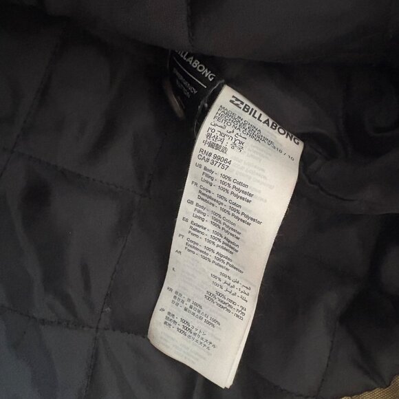 Billabong Barlow Twill Journey Canvas Hooded Jacket Khaki Tan Men’s Size M - Picture 9 of 9